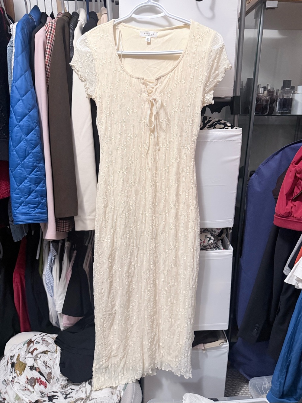 KIRIOUS LOS ANGELES Cream Lace-Trim Midi Dress